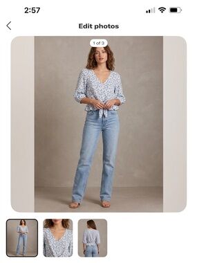 Sienna Sky White and Blue Floral Tie-Front Cropped Blouse